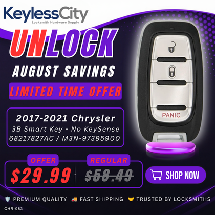 2017-2021 Chrysler Pacifica / Voyager / 3-Button Smart Key / No KeySense / PN: 68217827AC / M3N-97395900 (AFTERMARKET)