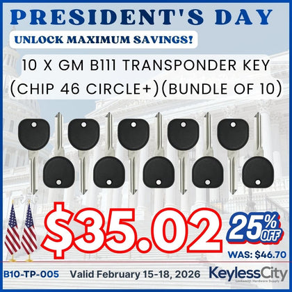 10 X GM Transponder Key / B111 / (Chip 46 Circle+) (AFTERMARKET) (BUNDLE OF 10)