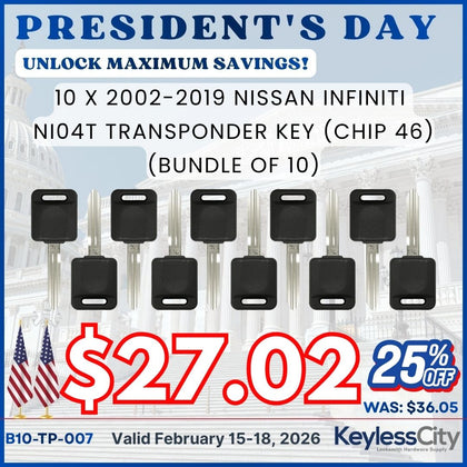10 X 2002-2019 Nissan Infiniti NI04T Transponder Key (Chip 46) (AFTERMARKET) (BUNDLE OF 10)