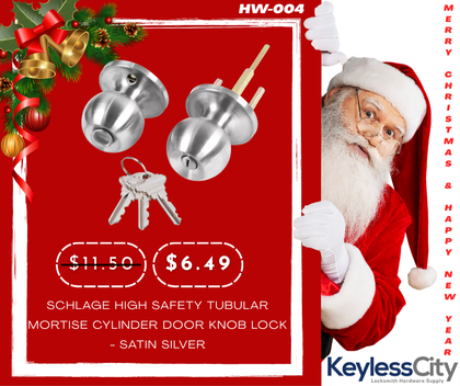 Schlage High Safety Tubular Mortise Cylinder Door Knob Lock - Satin Silver