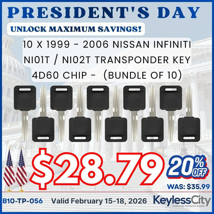 10 X 1999 - 2006 Nissan Infiniti Transponder Key - 4D60 Chip - NI01T / NI02T (AFTERMARKET) (BUNDLE OF 10)