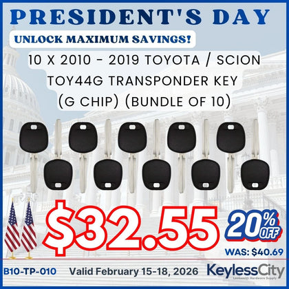10 X 2010 - 2019 Toyota / Scion - TOY44G Transponder Key - (G Chip) (AFTERMARKET) (BUNDLE OF 10)
