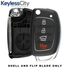 3 X 2015-2019 Hyundai Sonata 4-Button Flip Key SHELL For TQ8-RKE-4F16 / TQ8-RKE-4F25 (AFTERMARKET) (Bundle of 3)