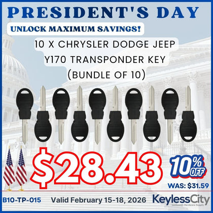 10 X Y170 Chrysler / Dodge / Jeep Transponder Key (AFTERMARKET) (BUNDLE OF 10)