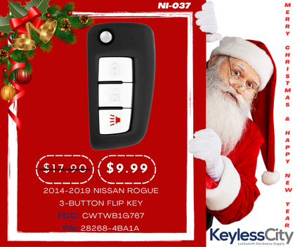 2014-2019 Nissan Rogue / 3-Button Flip Key / PN: 28268-4BA1A / CWTWB1G767 / (AFTERMARKET)