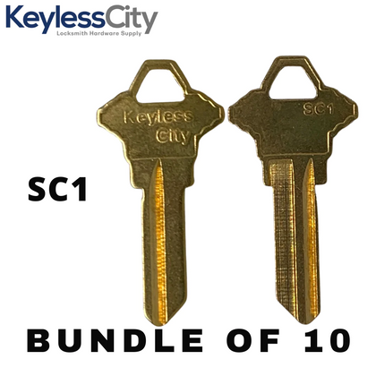 10 X SC1 - Brass Finish Schlage Key Blank - Test Key Blade (AFTERMARKET) (BUNDLE OF 10)