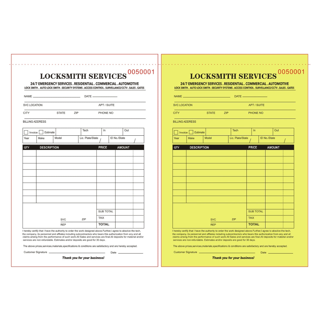 Receipt Book - Invoices For Locksmith
