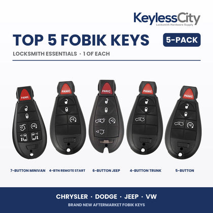 Locksmith Essentials: Top 5 Fobik Keys 5-Pack – Chrysler / Dodge / Jeep / VW (AFTERMARKET)