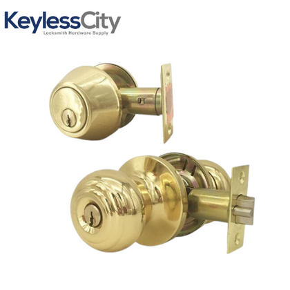 Schlage Premium Combo Lockset – Knob & Deadbolt – Polished Brass