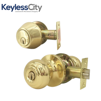 Kwikset Premium Combo Lockset – Knob & Deadbolt – Polished Brass