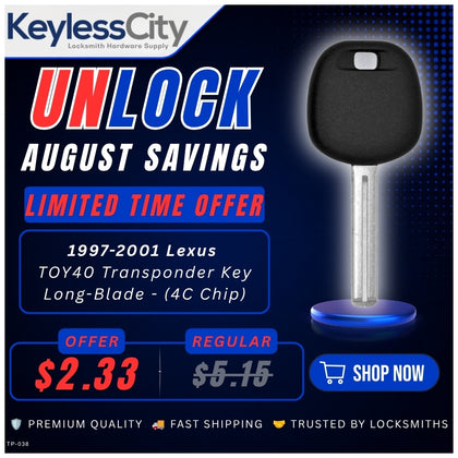 1997-2001 Lexus - TOY40 Transponder Key - Long-Blade - (4C Chip) (AFTERMARKET)