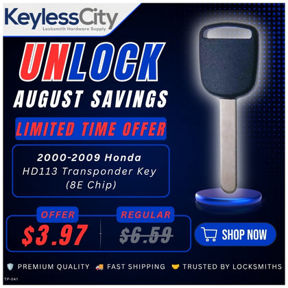 2000-2009 Honda - HD113 Transponder Key (8E Chip) (AFTERMARKET)