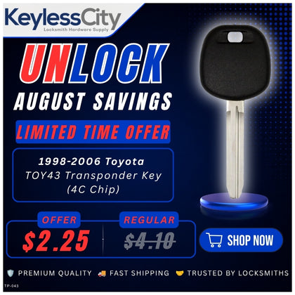 Toyota TOY43 Transponder Key (4C Chip) (AFTERMARKET)