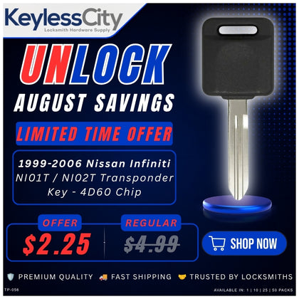 1999 - 2006 Nissan Infiniti Transponder Key - 4D60 Chip - NI01T / NI02T (AFTERMARKET)