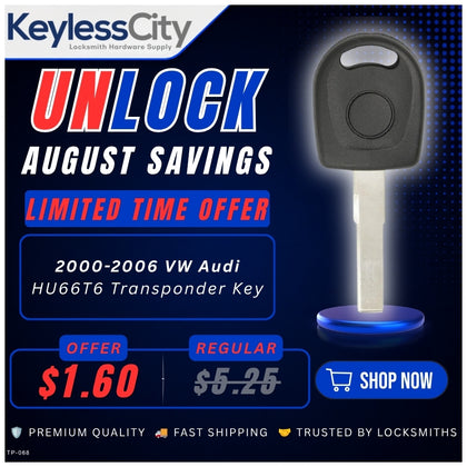 2000-2006 VW Audi HU66T6 Transponder Key (AFTERMARKET)