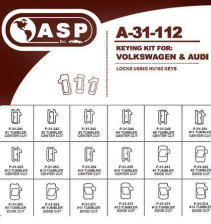 2015+ Volkswagen/Audi HU162 High Security Keying Kit A-31-112 (ASP)