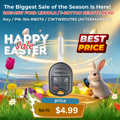 2003-2017 Ford Lincoln / 3-Button Remote Head Key / PN: 164-R8070 / CWTWB1U793 (AFTERMARKET)