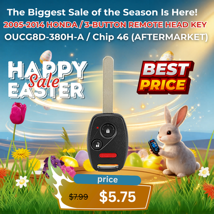 2005-2014 Honda / 3-Button Remote Head Key / OUCG8D-380H-A / Chip 46 (AFTERMARKET)