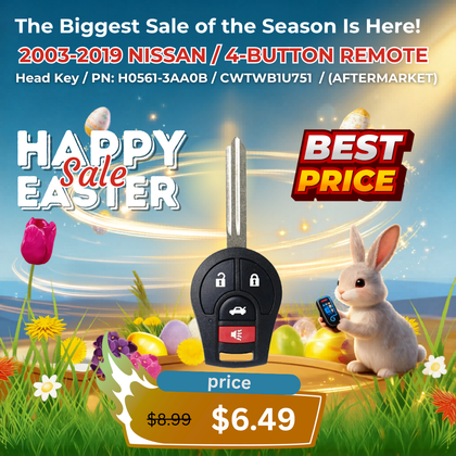 2003-2019 Nissan / 4-Button Remote Head Key / PN: H0561-3AA0B / CWTWB1U751 / (AFTERMARKET)